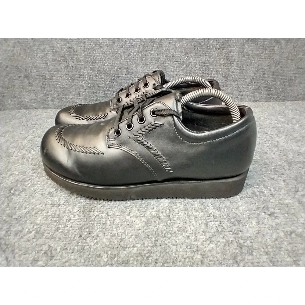 Drew Womens 10 AA Narrow Orthopedic Black Leather Whipstitch Oxford Shoes Vibram